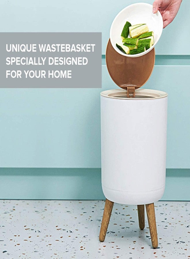 TRADY Modern Dustbin Trash Can 7 Liter, Plastic and wood, Step-On - Image 5